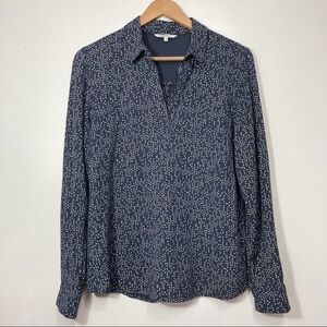 Sandwich Leaf Print Split Neck Long Sleeve Blouse Size M